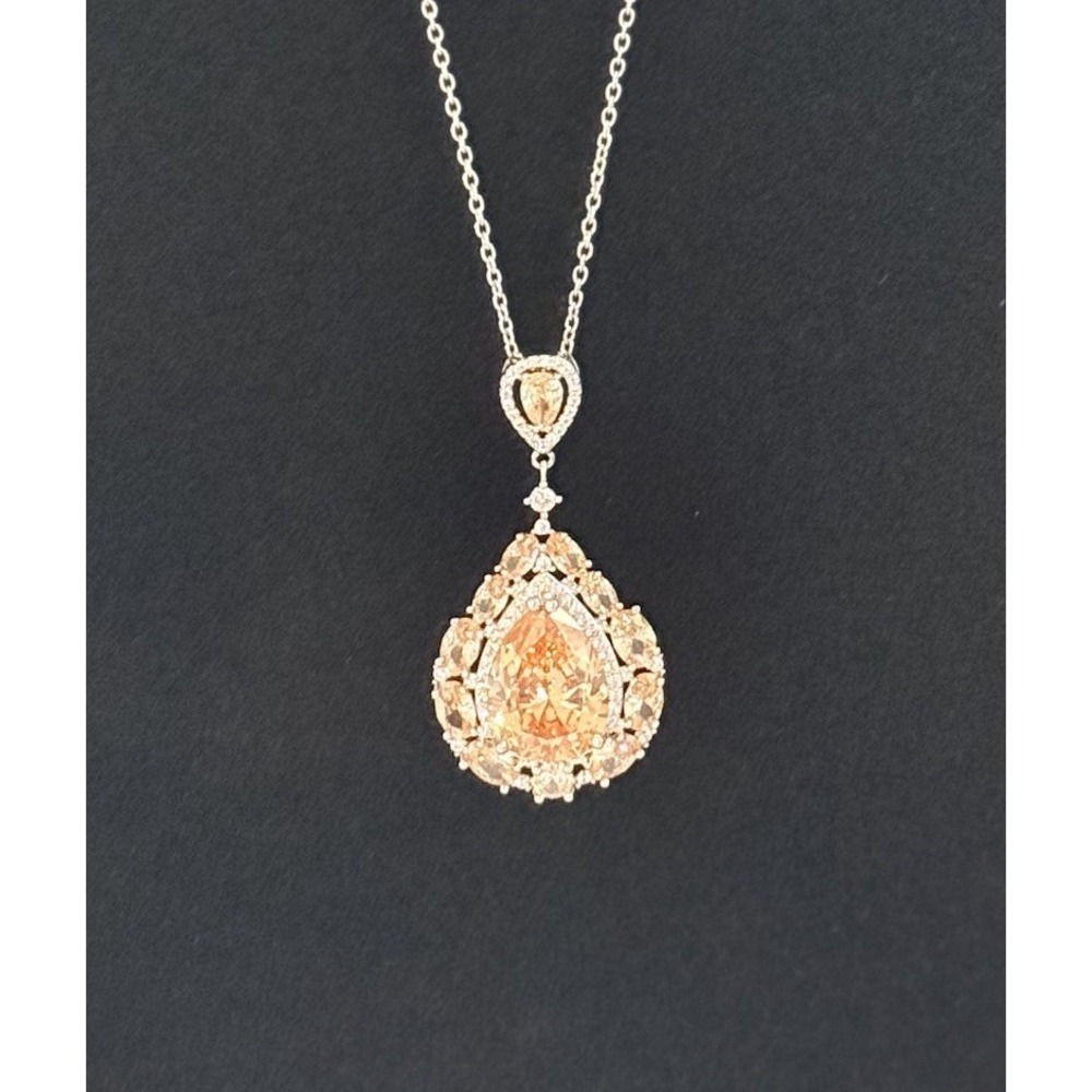 NWT Show-Stopping Double Halo Peach Stone Silver Necklace 20 Inch Chain